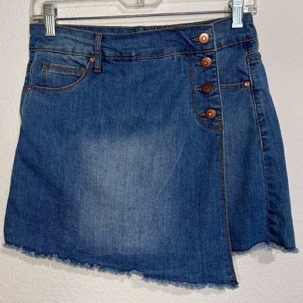 energie Button Front Faux Wrap Denim Jean Skirt Size 3 Junior